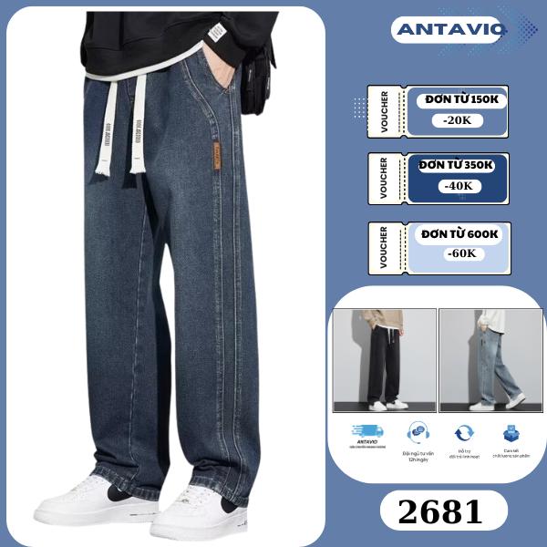 Quần Jean Suông Ống Rộng ANTAVIO Phong Cách Hàn Quốc Unisex Chất Liệu Jean Mềm Mại 3 Màu 45-90kg QJS 6821 rin nam Jeans