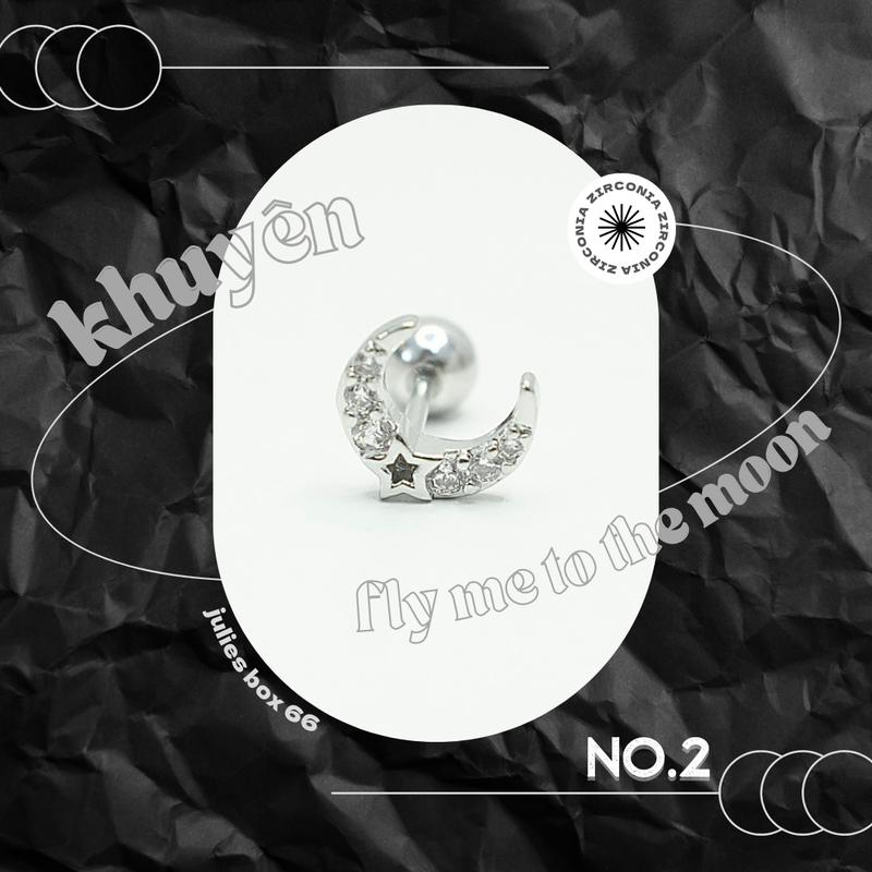 1 Chiếc BẤM Khuyên Tai Unisex Moon No.2 Bi Tròn Không Gỉ Màu Bạc Đuôi Bi Bông Tai Julies Box 66