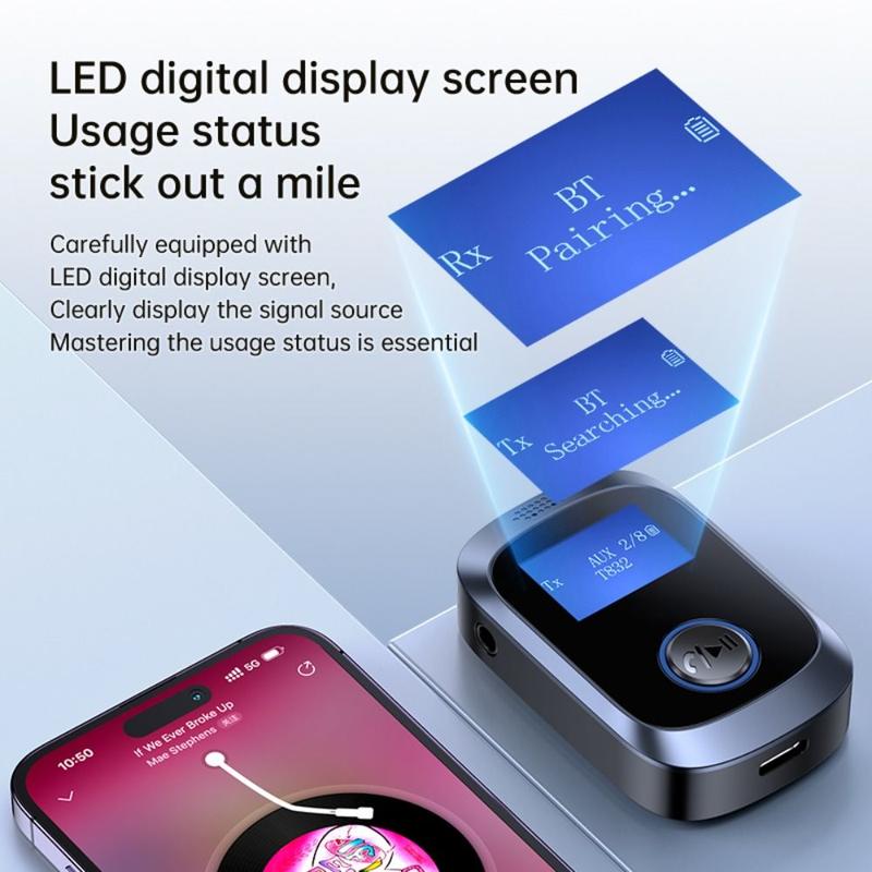 NEW LED Digital Display Bluetooth 5.4 Receiver Transmitter 2 in 1 With Mic Audio Adapter Car Lossless Music Wireless Adapter 6