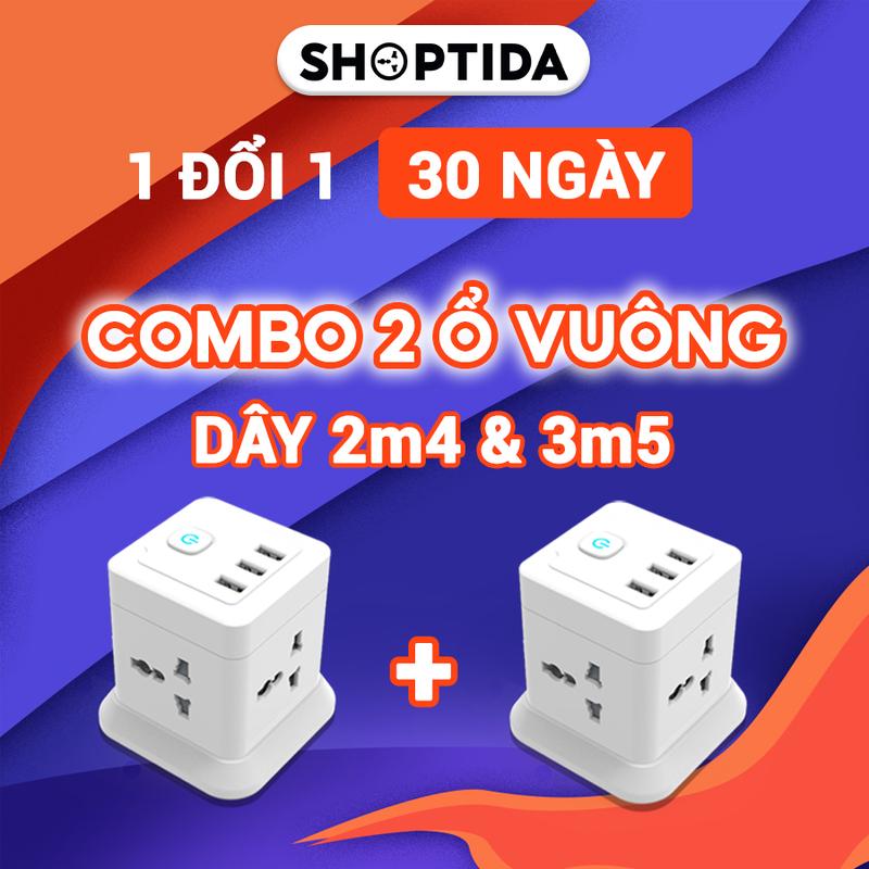 (COMBO KHUYẾN MÃI) 2 Ổ điện dây dài CubeZ Shoptida 3 cổng USB sạc tối đa 12W và 4 Ổ Điện chịu tải 2500W Dây nối dài 2.4M