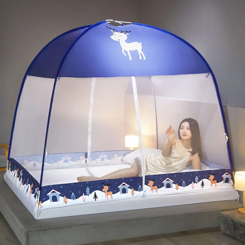 kelambu khemah Dense and Thickened Yurt Mosquito Net kelambu Mosquito Net Single/Queen/King 2 Door Mosquito Net Bed