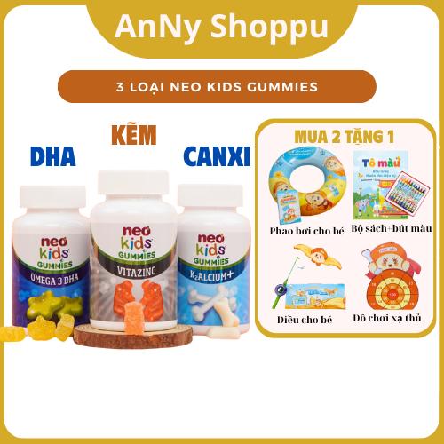 BỘ 3 NEO KIDS GUMMIES, Neo kids Canxi, Neo Kids ZinC bổ sung kẽm cho bé, Neo Kids Omega 3 DHA - Bổ sung DHA, Zin C, Canxi cho bé dạng Kẹo dẻo (Hộp 60 viên) Vitamin