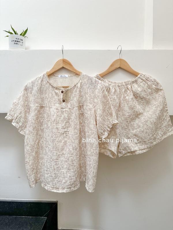 [ẢNH THẬT] Đồ Ngủ Pijama, Đồ Bộ Nữ Mặc Nhà Xô Muslin Chấm Bi Tay Ngắn Quần Cộc - Bình Châu Sleepwear Clothing