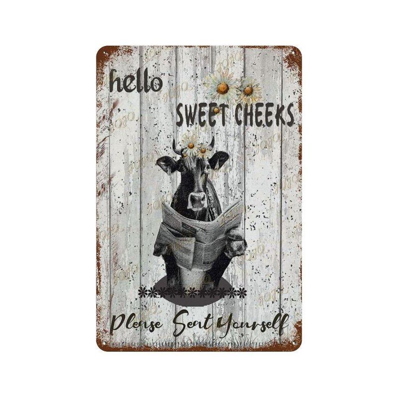 Cow Pattern Metal Plaque, 1 Count Retro Vintage Hanging Painting, Wall Art Poster for Home Garden Yard Decoration 0