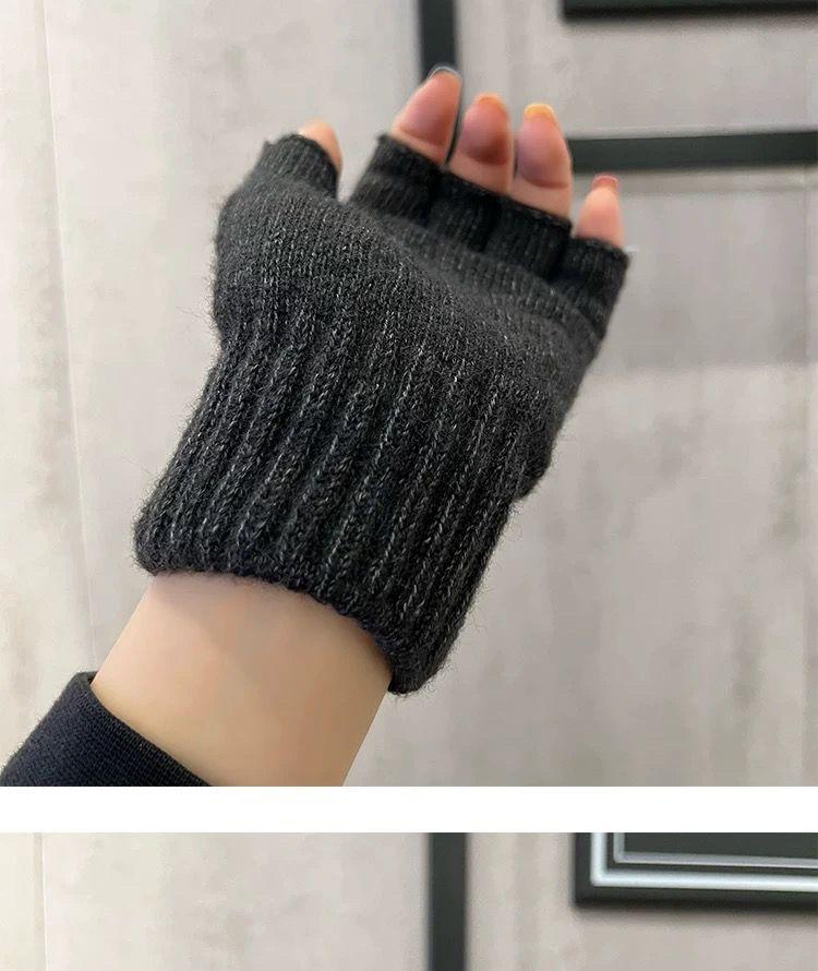 Product Introduction of 2024 Gloves Men's Open Finger Winter Half Finger Riding Student Writing Thick Wool Knitted Leaking Finger Cold-Proof Warm 10