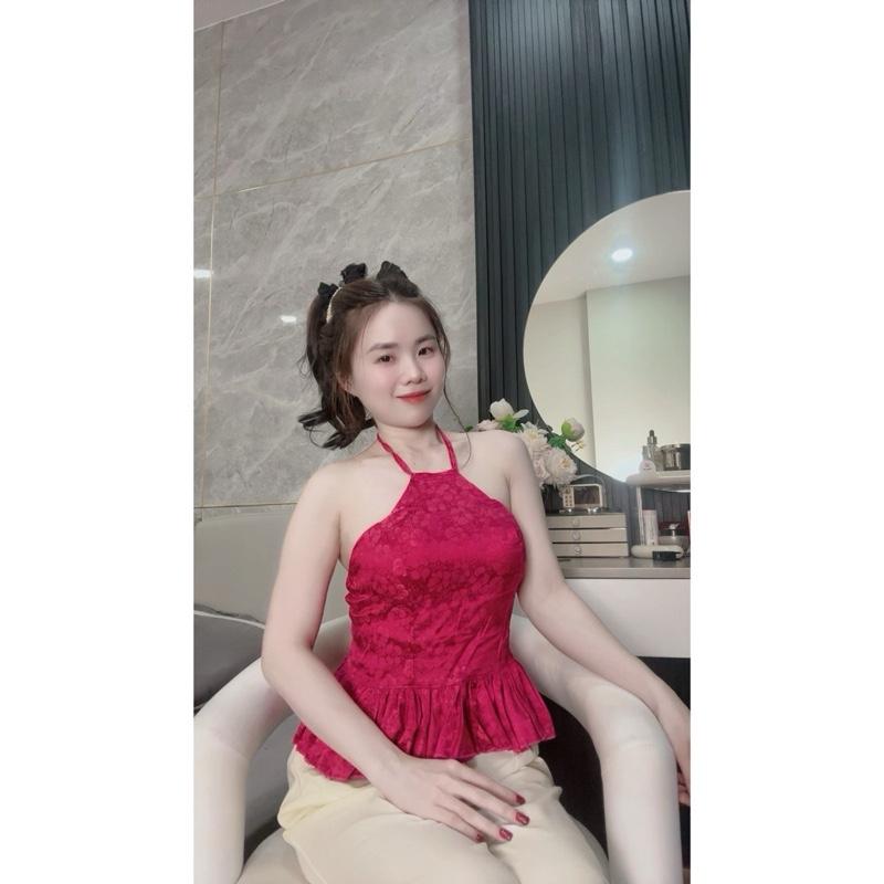 40-62 Set yếm buộc dây áo bo chun co dãn phía sau có mút ,áo dạng xoè quần lưng chun mặc nhà thoải mái nhà Huyenminishop