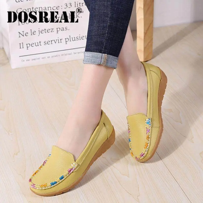 Dosreal Korean flat shoes for women slip on shoes genuine leather soft ballet shoes loafers shoes for women on sale big size 35-41