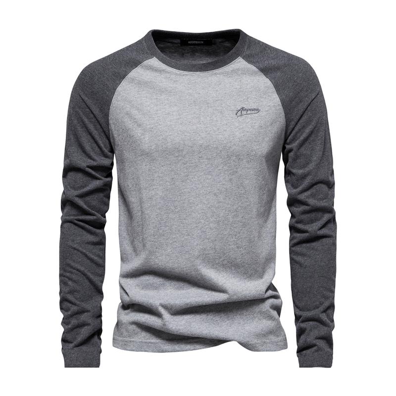 Áo Thun Raglan Dành Cho Nam Giới, Tay Áo Dài, Cổ Tròn, Thiết Kế Chắp Vá, Màu Sắc, Dáng Rộng Vừa Vặn, Vòng Bít Co Giãn, Thoáng Khí, Phong Cách Thường Ngày Áo Chui Đầu 7