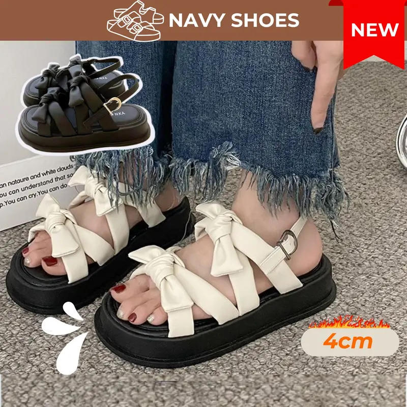 [HÀNG SẴN] Dép SADNAL Nữ Đế Bằng Cao 4P Kiểu Quai NƠ Êm Chân Đi Chơi, Đi Học Đẹp Xinh Thời Trang NAVY Shoes - GiàY, DéP 8