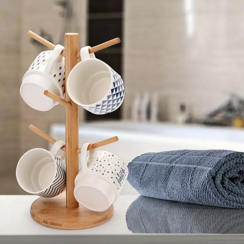 Product Introduction of COD WOOD CUPSTAND001 -Home Kitchen Wood Drain Tree Shape Mug Coffee Cups Drying Rack Holder Hanger Organizer Stand with 6 Hooks 3