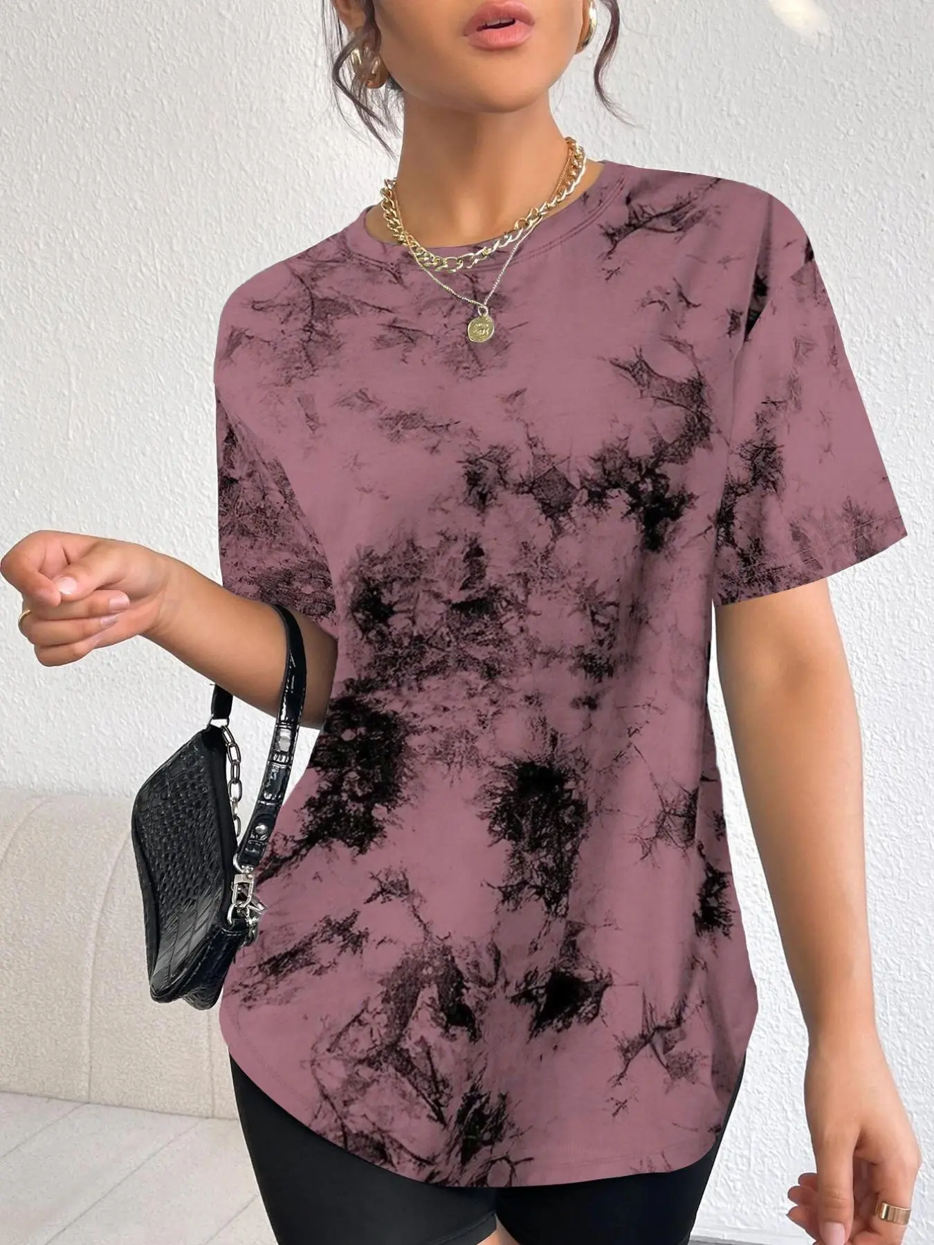 Women's Tie Dye Print Round Neck Tee, Fashion Casual Short Sleeve T-shirt for Daily Holiday Wear, Ladies Summer Clothes, Women's T Shirts, Summer Tops, Clothes for Women