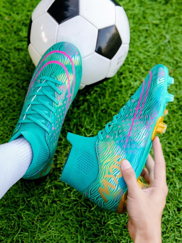 Sporty Men's Letter & Zebra Stripe Print High Top Football Shoes, Lace Up Spiked Soccer Shoes, Anti-Slip Football Cleats for Outdoor Competition Training 5