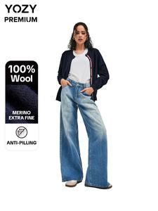 100% Wool Cardigan, Midweight Australia Merino Yarn, Easy Care and Anti-Pilling, Basics Essentials For Autumn, YOZY-Premium Women's Knitwear