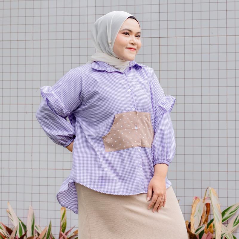 Siselyo Aniisa Pocket Square Tops – Atasan Wanita Big Size – Kemeja Lengan Panjang Jumbo Wanita kemeja  viral 6