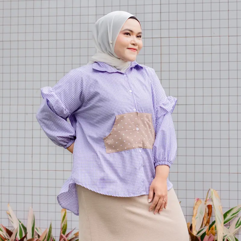 Siselyo Aniisa Pocket Square Tops – Atasan Wanita Big Size – Kemeja Lengan Panjang Jumbo Wanita kemeja  viral 6