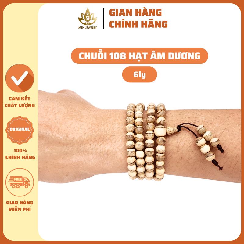 Vòng Tay Trầm Hương Chuỗi Tràng 108 Hạt Thái Cực/Âm Dương (Màu Sáng, Độc Lạ) MTH JEWELRY - Vòng Trầm Tốc Việt Đủ Size Nam Nữ, Phụ Kiện Hộp Gấm, Túi Gấm, Lá Bồ Đề, Nụ Trầm Đốt, Dây Xâu - Đeo Tay Voi