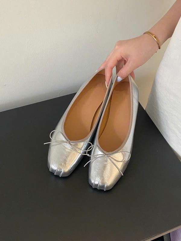 BB05- Giày Búp Bê Dẻo Da Trơn Mũi Vuông Xếp Li Nơ Số 8 Êm Chân Thoải Mái Alex Sara