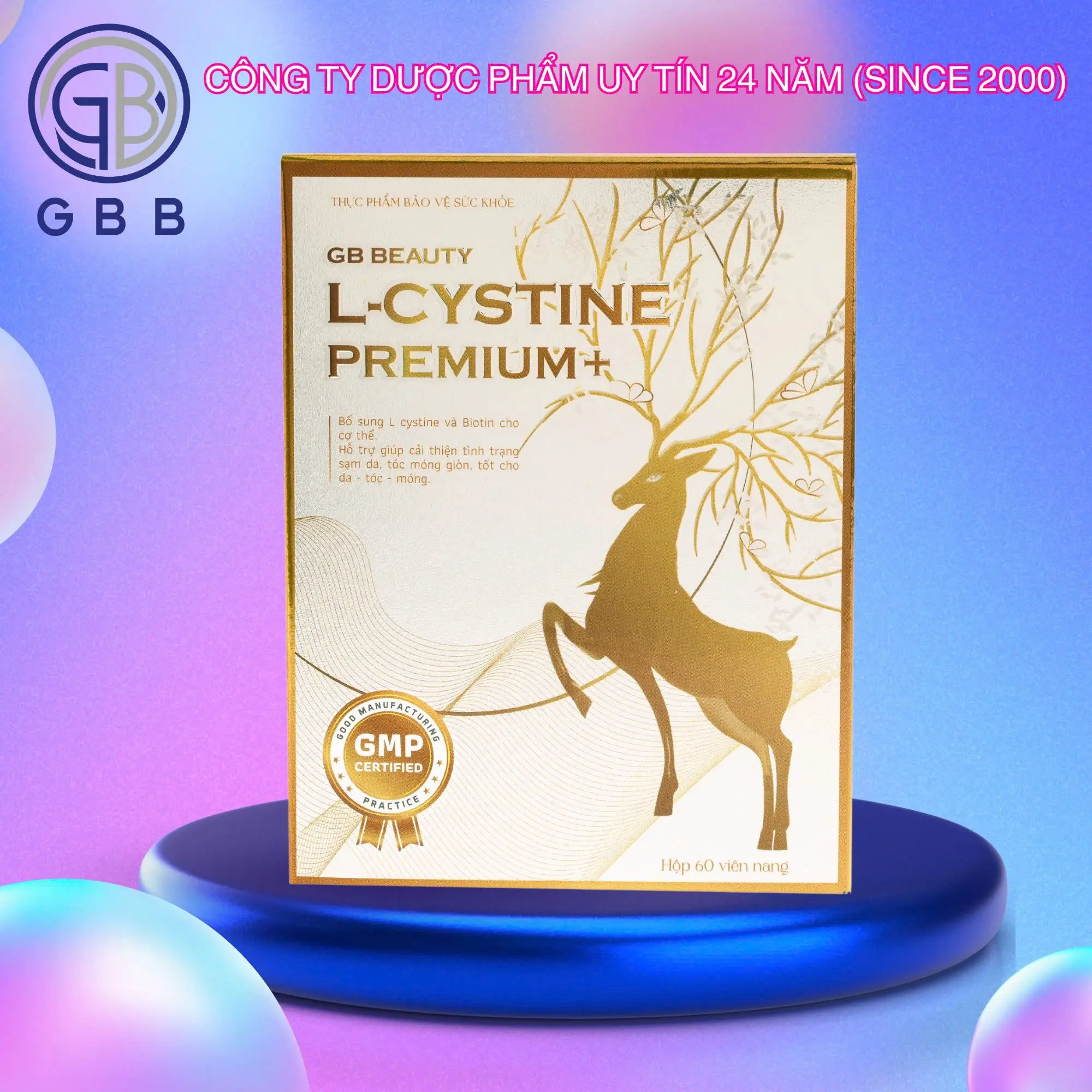 Viên uống GB BEAUTY L-CYSTINE PREMIUM+ hỗ trợ mọc tóc, làm đẹp da, cải thiện da tối màu , cấp ẩm, giảm lão hóa (Hộp/60 viên)