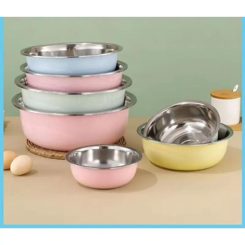 Paket Baskom Stainless 5 Warna / Baskom Panci Sayur multifungsi Stainless Anti Karat Steel Wadah 1