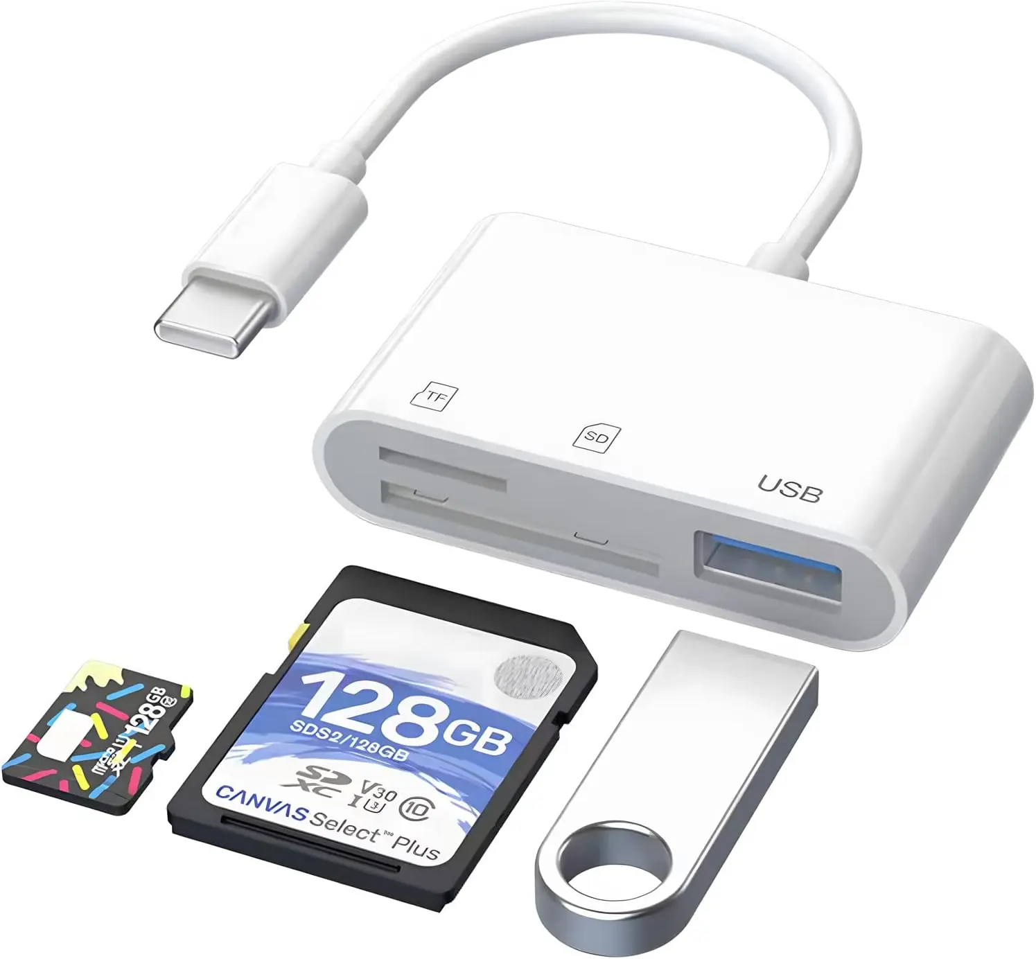 USB C ke pembaca kad SD, USB C ke Micro SD TF penyesuai pembaca kad memori yang serasi dengan iPad Pro,MacBook Pro/Air,Chromebook, penyesuai pembaca kad kamera USB 3-dalam-1 untuk XPS,Galaxy dan lebih banyak peranti USB C