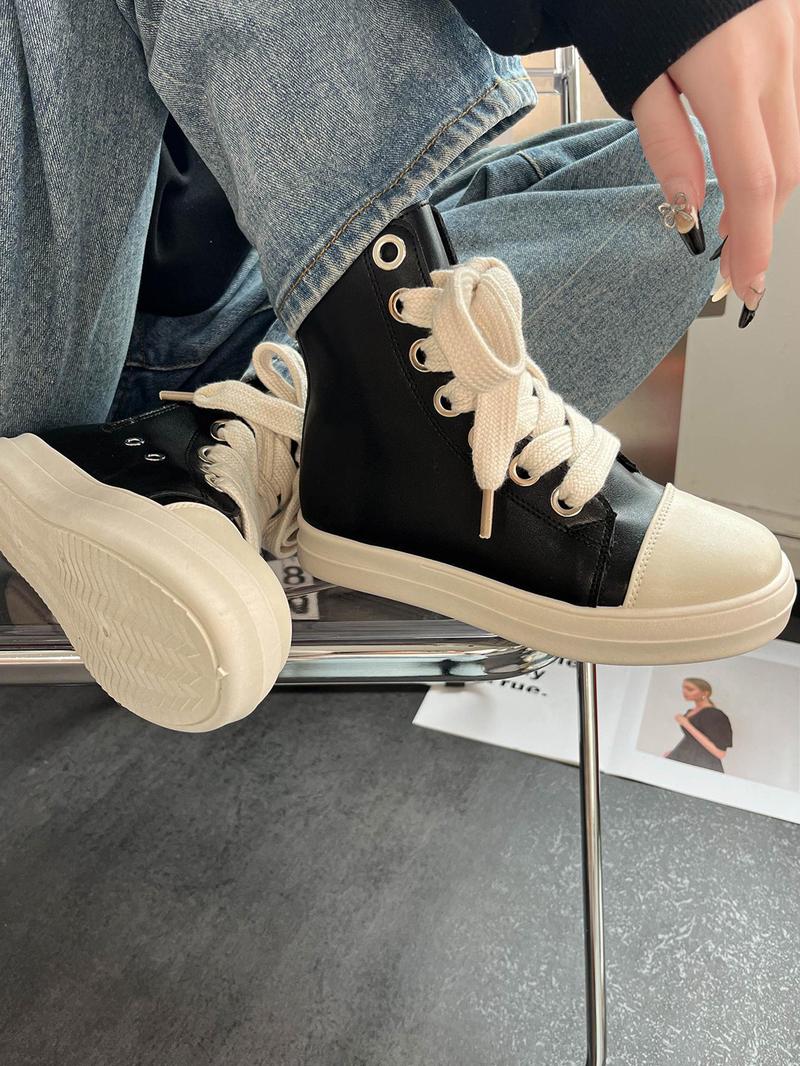 Product Introduction of Fashionable Colorblock High Top Lace Up Sneakers, Casual Comfortable Round Toe Shoes for Daily Wear, Female All-match Shoes for Daily Wear 3