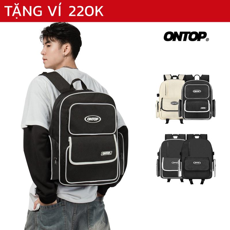 Balo vải canvas nam nữ nhiều ngăn ONTOP đựng vừa laptop 15.6inch màu đen, kem local brand BW Backpack | O-P16 & O-P36