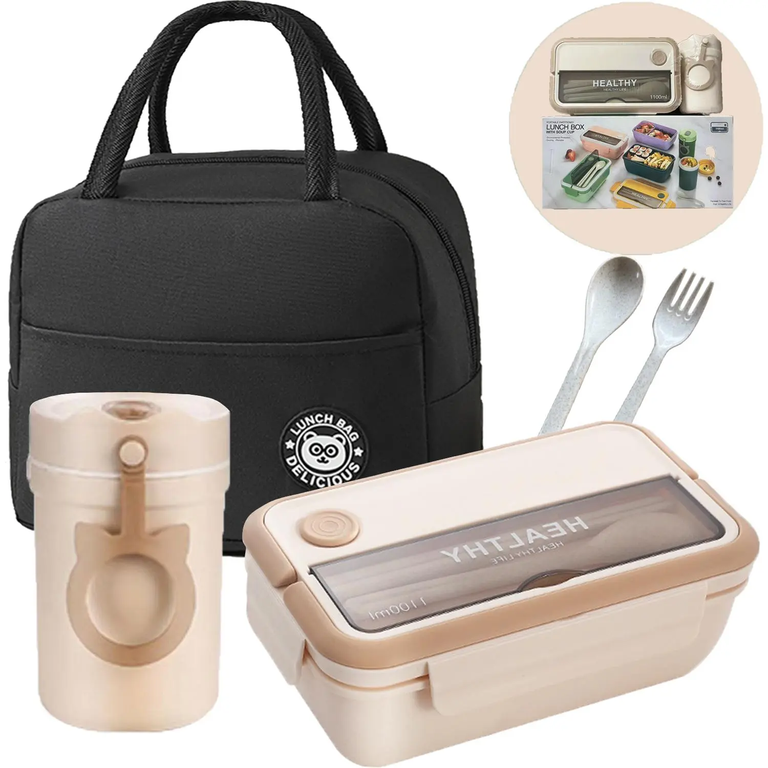 Lunch Box Set Or Soup Cup, Bento Box with Cup & Insulated Lunch Bag, Exquisite Breakfast Cup, Summer Bento Box for School Office Outdoor