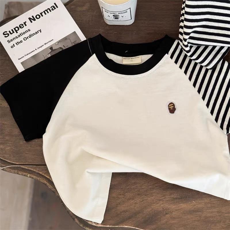 Áo Thun Bé Trai Và Bé Gái, Chất Liệu Cotton, Dài Tay, Thêu Và Khâu, Thiết Kế Sọc, Dễ Phối Đồ, Thích Hợp Cho Quần Áo Trẻ Nhỏ, Áo Lớp Nền, Lý Tưởng Cho Mùa Xuân Và Mùa Thu, Phong Cách 2024 7