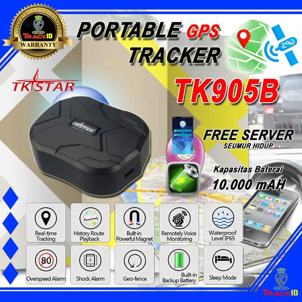GPS TRACKER PORTABLE ORIGINAL TKSTAR TK905B TK 905B 905 B 10000 MAH MOBIL MOTOR  TK905 TK915 TK918 TRACKER FREE SERVER