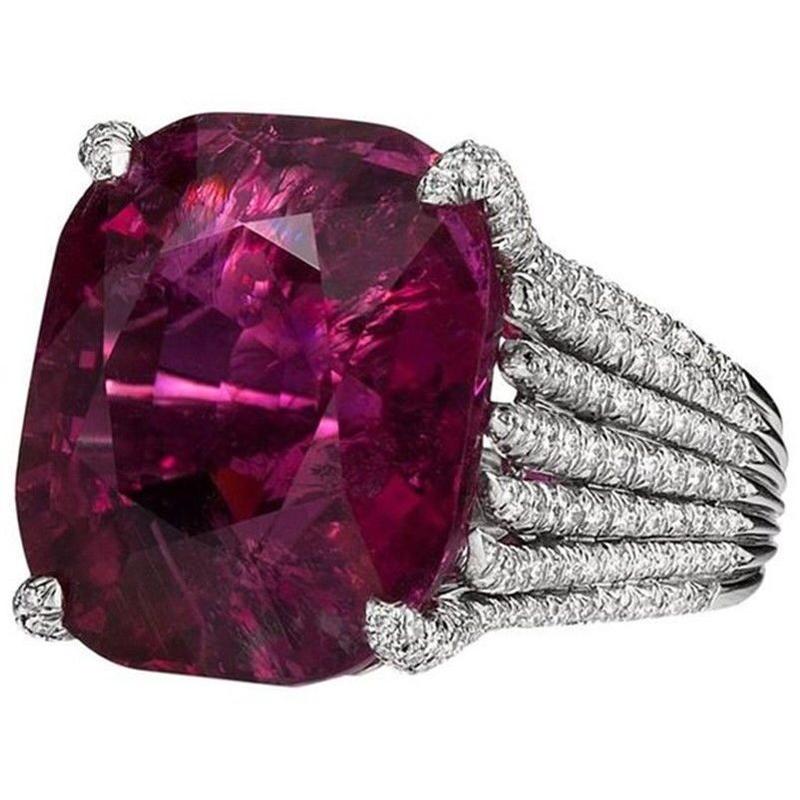 Product Introduction of Luxurious Red Ruby Ring Geometric Full Diamond Women's Ring Elegant Large Manner Best Selling Jewelry Fashion Accessories 0