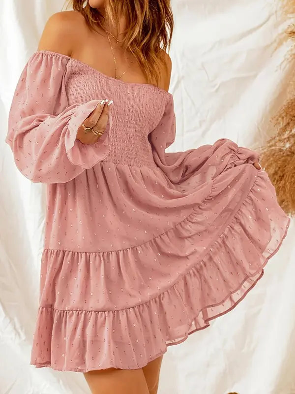 Women's  Flounce Sleeve Dress, Elegant Long Sleeve Ruffle Hem Dress for Daily Outdoor Wear, Ladies Clothes for All Seasons 2