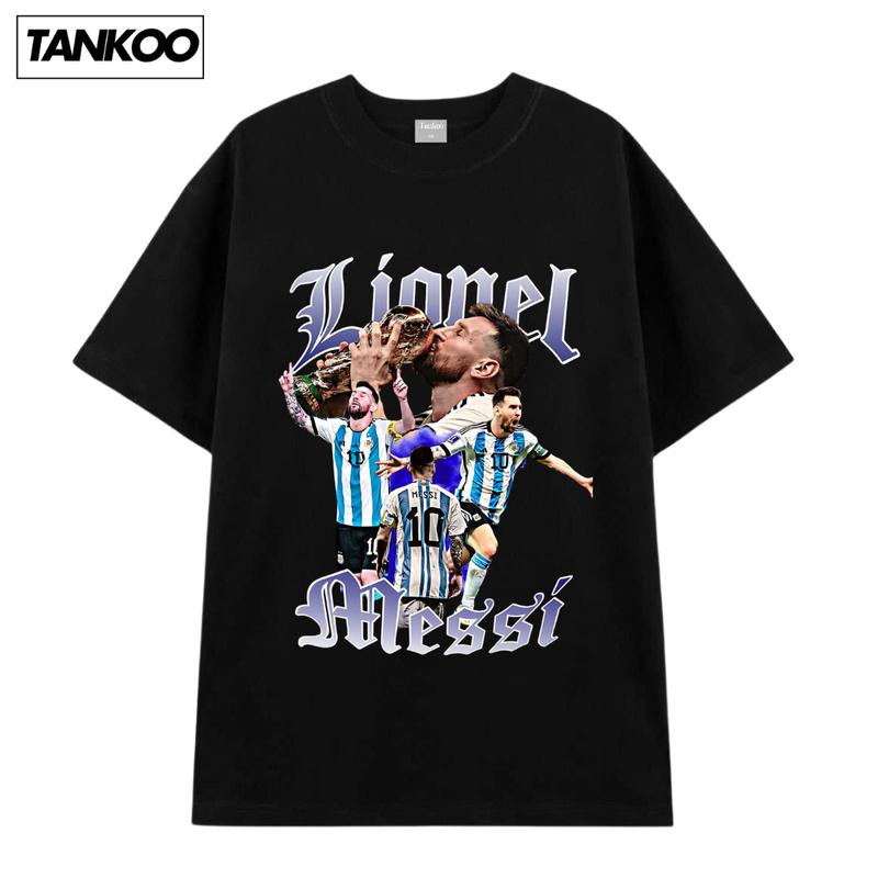  Áo thun thiết kế in hình cầu thủ bóng đá Lionel Messi street style form thường regular fit chất cotton thoáng mát co dãn 2 chiều cho nam và nữ 