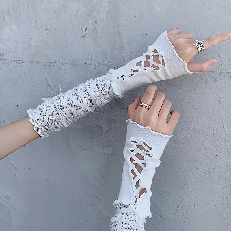Lace Arm Sleeves For Women - Ultra-, Breathable, And   Sun Protection Wrist Covers With Ribbon Ties - Soft, Solid Color, And Gentle On Skin 6