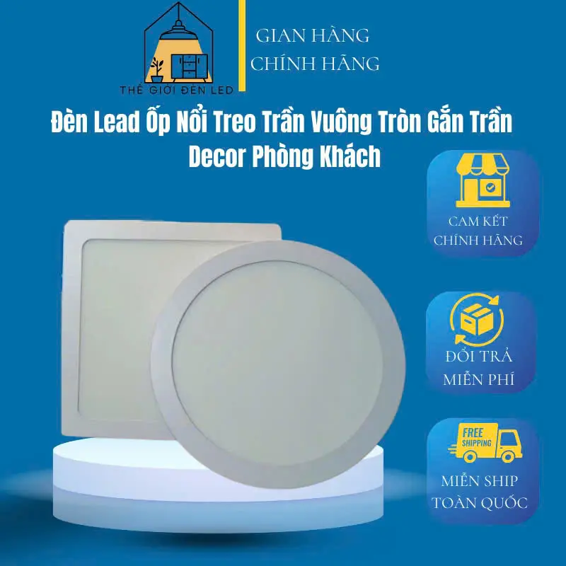 Đèn Led Ốp Nổi Treo Trần Vuông Tròn 12w 18w 24w Gắn Trần Decor Phòng Khách Siêu Sáng Tiết Kiệm Điện Năng