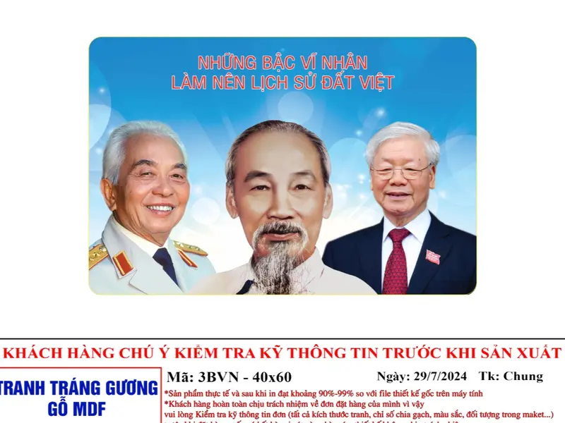 Tranh 3 bác nền xanh ngang in theo yêu cầu - tranh treo tường khung tranh ảnh 2