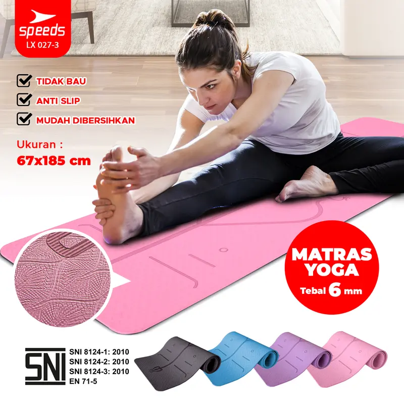 SPEEDS SNI Matras Yoga Mat Tebal 6mm Senam Mat Alas Olahraga Karpet Yoga Berstandar 027-3 2