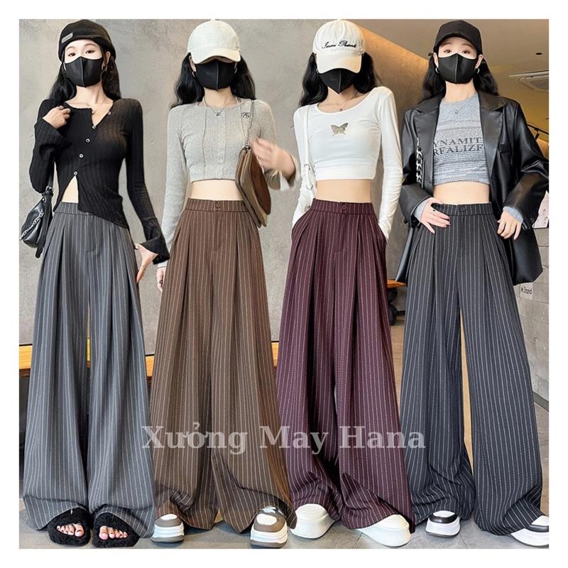 Quần Ống Suông Chất Gold Hàn Hoạ Tiết Kẻ Cạp Phối Chun Sau Nhiều Màu