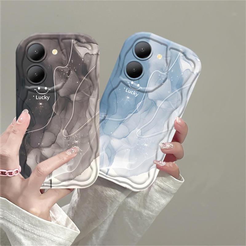 Casing hp ViVO Y27 Y36 Y17S Y16 Y15s Y12S Y02 Y22 Y21 Y20 Y02A Y02T Y35 Y11 Y17 Y15 Y12 Y30i  Y20s Y22s Y21A Y12i Y21s Y15A Y33s Y31 Y51 Y91C Y91 Casing Sampul Lembut Mengkilap Tepi Melengkung Bergelombang 3D Smiley Lucky  MUHAMAD 0
