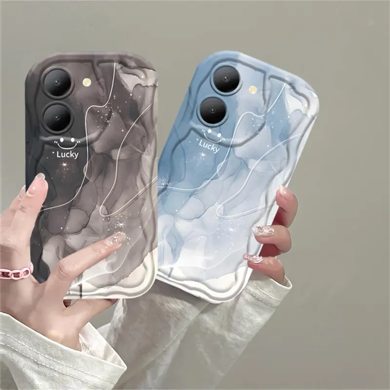 Casing hp ViVO Y27 Y36 Y17S Y16 Y15s Y12S Y02 Y22 Y21 Y20 Y02A Y02T Y35 Y11 Y17 Y15 Y12 Y30i  Y20s Y22s Y21A Y12i Y21s Y15A Y33s Y31 Y51 Y91C Y91 Casing Sampul Lembut Mengkilap Tepi Melengkung Bergelombang 3D Smiley Lucky  MUHAMAD 0