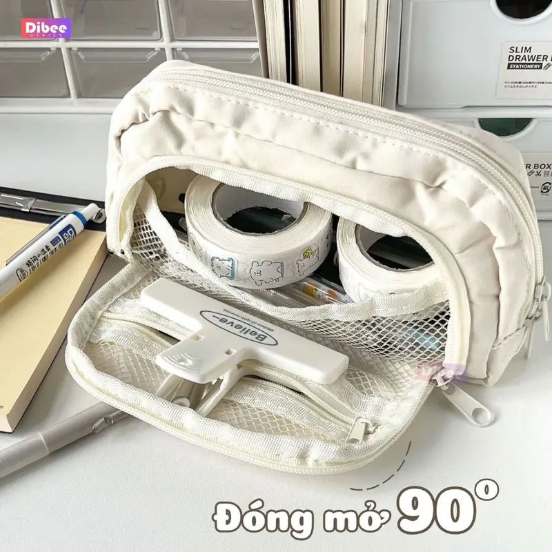 Túi đựng bút DiBee hình cún dễ thương, túi vải canvas nhiều ngăn, sức chứa lớn, cho học sinh, nhân viên văn phòng TB156 1