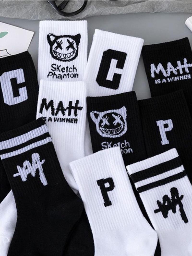 Product Introduction of Men's 10 Pairs Cartoon & Letter Print Crew Socks, Casual Moisture Wicking Mid-calf Socks, Soft Comfy Breathable Socks for All Seasons Daily Wear 2