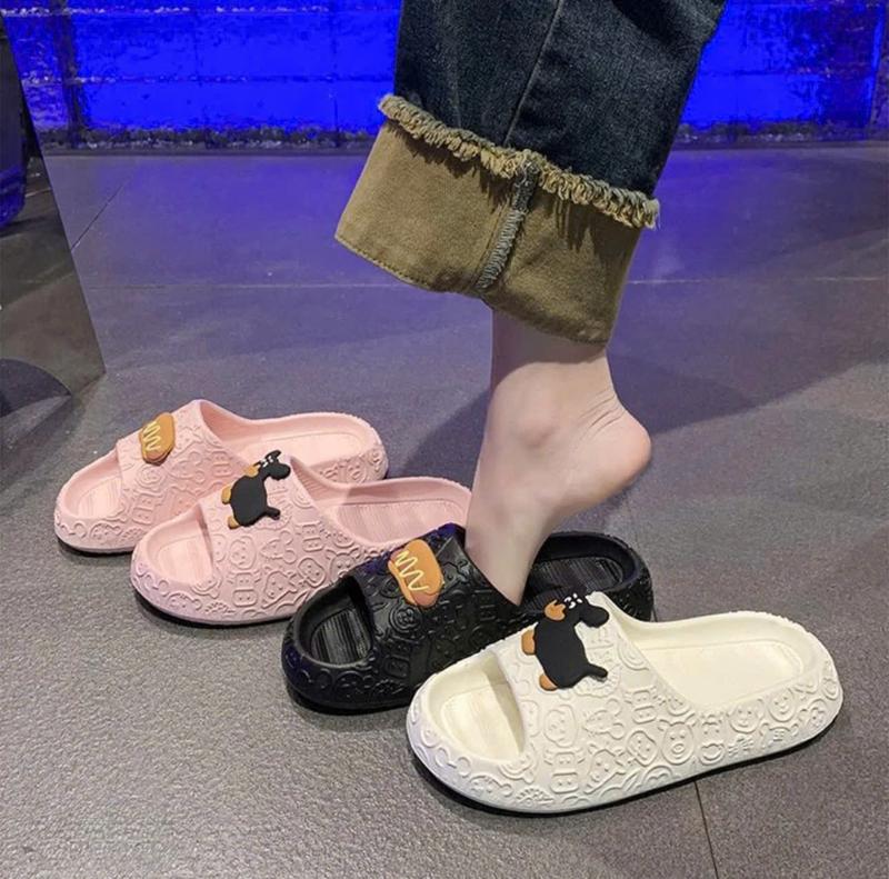 Dép lê Bánh Mì Hình Cún Hotdog Đế Cao 3cm, Nam Nữ DéP Slipper dép  quai ngang khoá vuông đúc Nhung Hoa - CÚN
