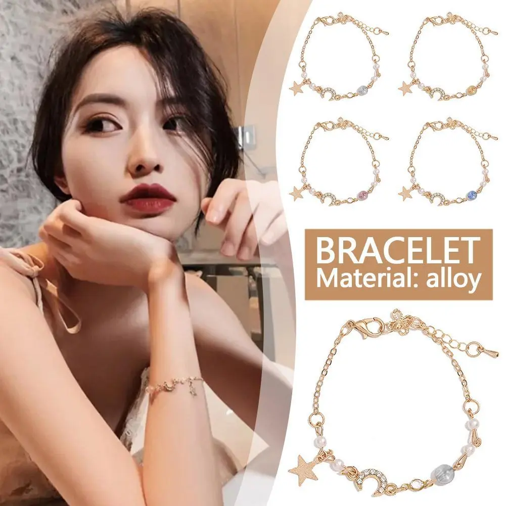 Bracelet Fashion Women Stainless Steel Star Moon Simple Zircon Bracelet Bracelet Pendant Girl Party Party Gift