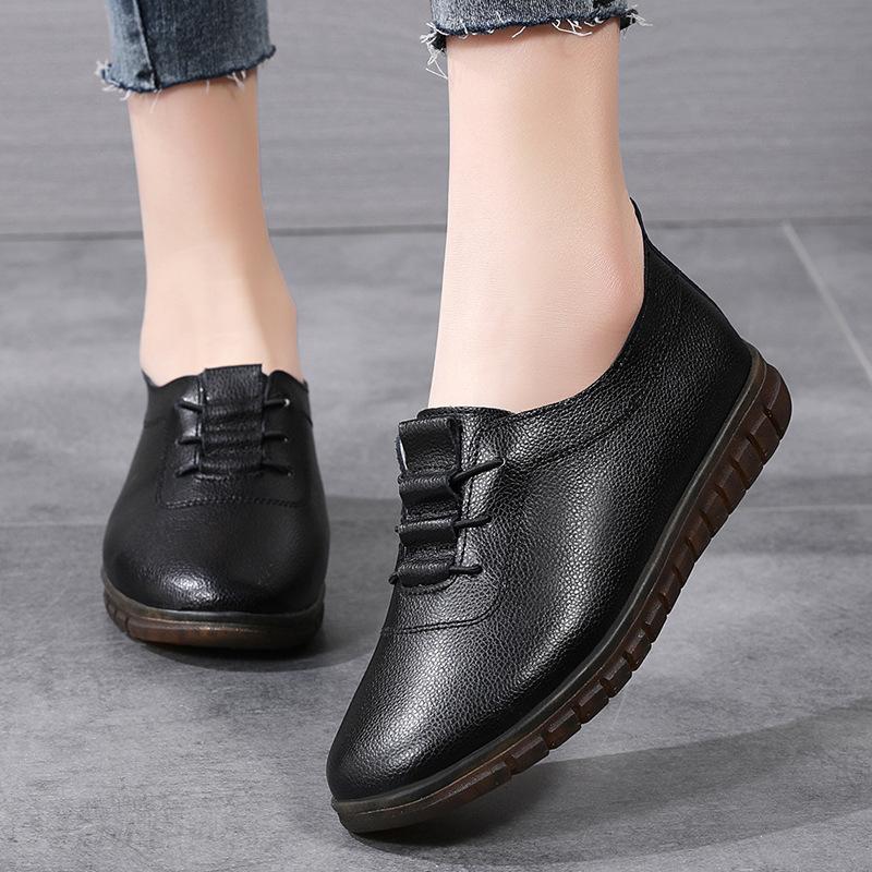Spring New Large Size Women's Genuine Leather Shoes Casual Flat Shoes Women's Middle-Aged and Elderly Soft Bottom Mom Shoes Small Leather Shoes Wholesale 2