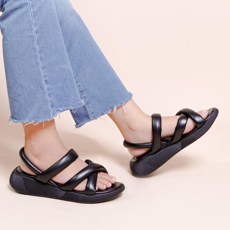 LAPEPA YUK - Sepatu Sandal Wanita Wedges VIVIAN Model Silang dua Tali Strap Belakang Hak Tinggi Sole 3 cm Spatu Sendal Gunung Cewek  Size 36 37 38 39 40 41 Warna Hitam Black Kekinian Premium Terbaru Shoes Ori Original Mall Official Store Promo 8