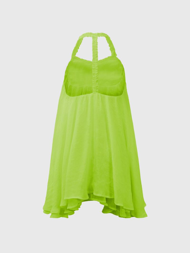 Product Introduction of Women's Solid Color Frill Trim Halter Neck Layered Dress, Loose Casual Comfy Backless Sleeveless Short Dress for Summer, Ladies Clothes for Daily Wear 2