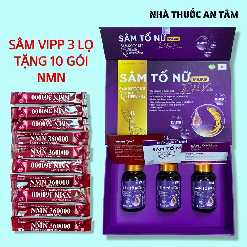 Combo 3 Lọ Viên Uống Sâm Tố Nữ VIPP (Hộp 3 Lọ 90 Viên) - Tặng Kèm 10 Gói Collagen NMN   sâm