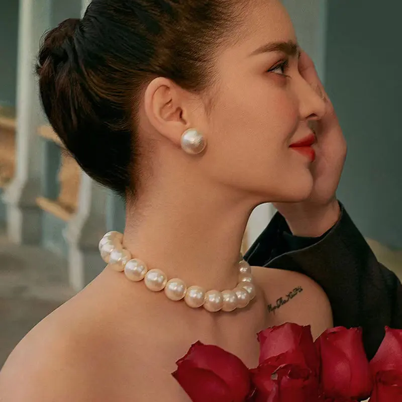 Vòng Cổ Ngọc Trai, Cỡ Lớn, Phong Cách Hepburn, Phong Cách Cổ Điển Và Cỡ Lớn, Dây Chuyền Xương Đòn, Thiết Kế Tròn Đơn Giản Và Hoàn Hảo, Vòng Cổ Hạt, Kiểu Choker, Dành Cho Nữ