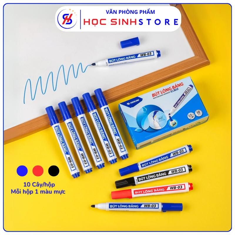 Hộp 10 Cây Bút Lông Bảng WB-03 Thiên Long ( Mực Xanh,/Đỏ/Đen), Chính Hãng - Mực Bôi Được, Dùng Để Viết Bảng Trắng