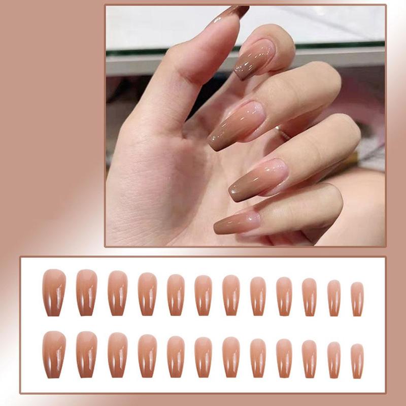 Product Introduction of 24Pcs Fake Nails Set Light Luxury Flashing False Nails French Wearable Nails Removable False Nails 35